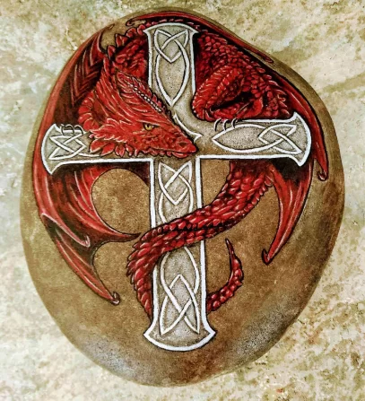 Red Dragon With Cross9.5x7.75 Inch